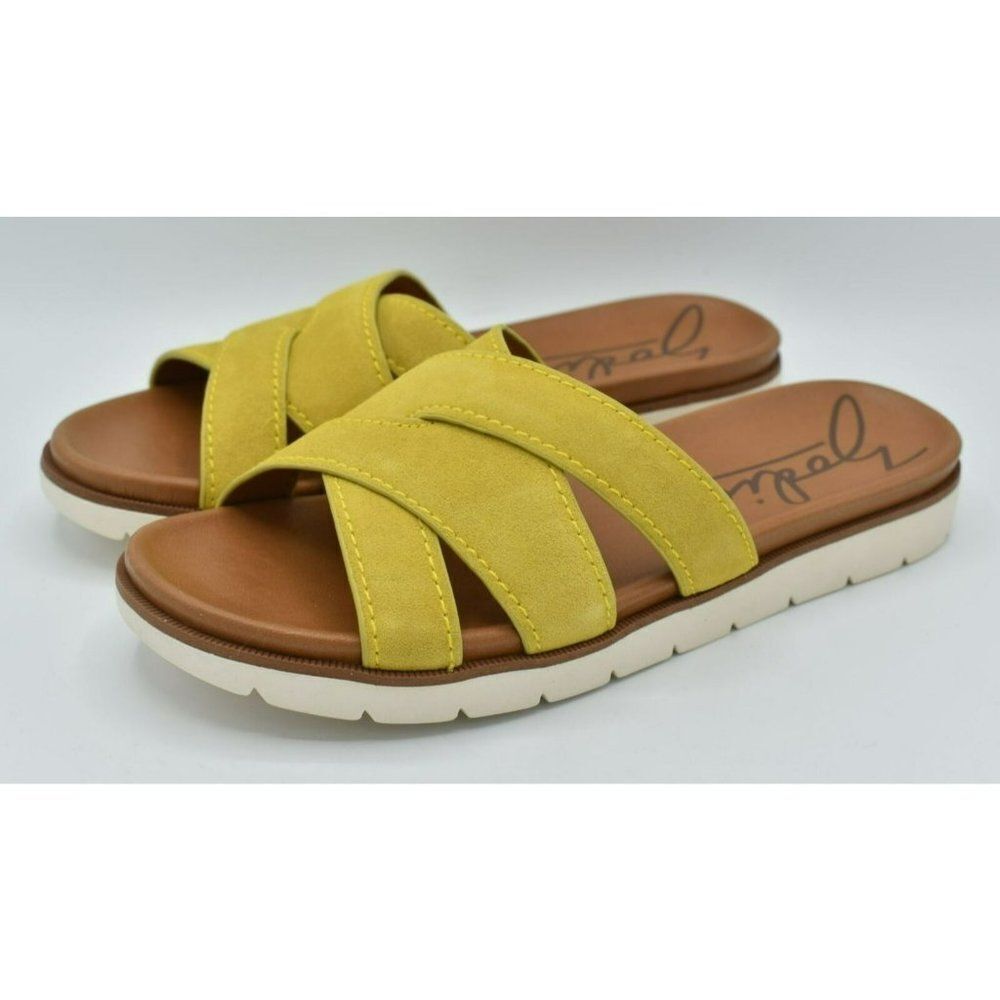 Zodiac Womens Size 8.5 M Naila Lemon Yellow LE Suede Slide On Flat Sandals Shoes